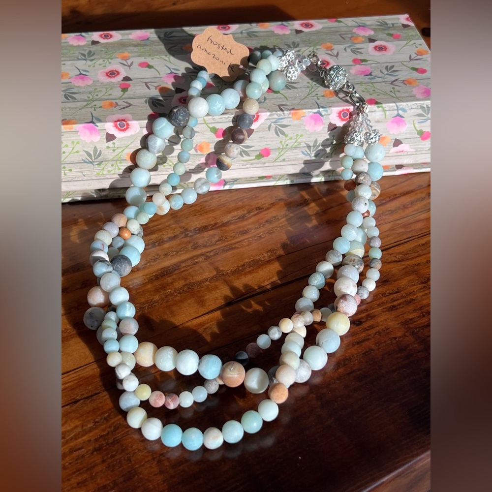 Handcrafted Multi-Strand Beaded Necklace of Frosted Amazonite